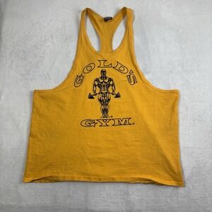 VTG Gold's Gym Stringer Tank Top Sleeveless Shirt Yellow Men's 2XL Activewear